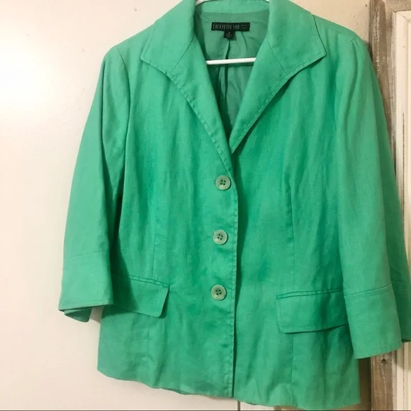 Lafayette 148 Green 100% Linen Blazer size 8 - Picture 7 of 12